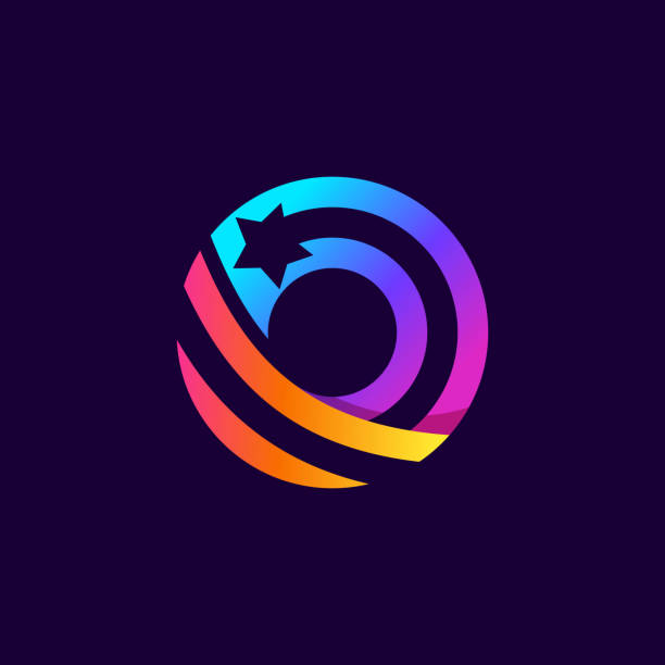 Letter O logo with star inside. Vector parallel lines icon. Perfect font for multicolor labels, space print, nightlife posters etc. armed forces logo stock illustrations