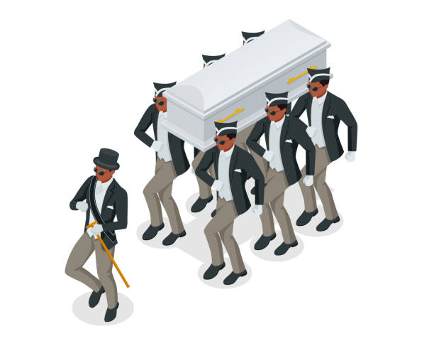 танцующий гроб. мем с черными мужчинами, которые несут гроб и танцуют. изометрическая иллюстрация - ghana stock illustrations
