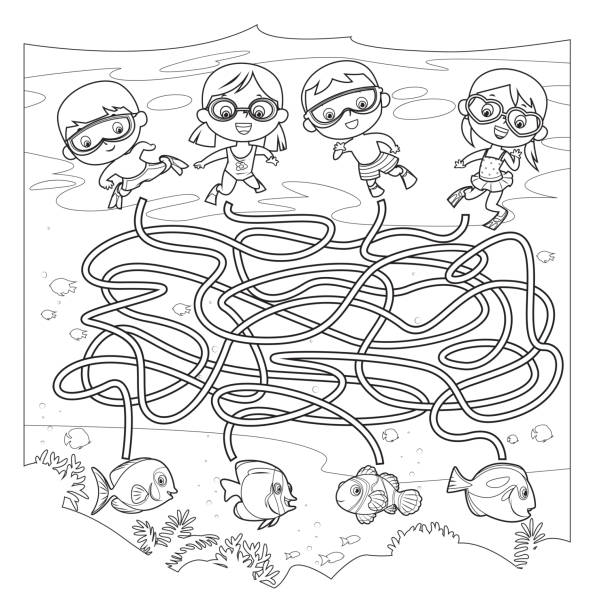 Black And White Maze Diving Stock Illustration - Download Image Now -  Coloring Book Page - Illlustration Technique, Child, Coloring - iStock