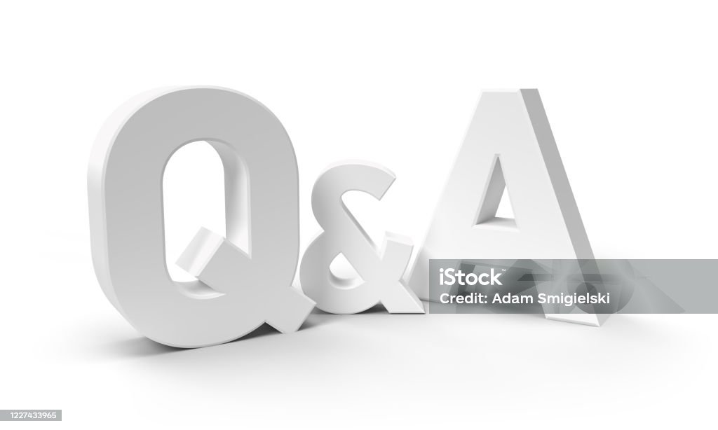 Q & A letters 3d render (clipping path) 3D render of a Questions and Answers sign on a white background Q and A Stock Photo