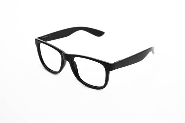Black glasses with transparent glasses or eyeglass frame isolated on white background