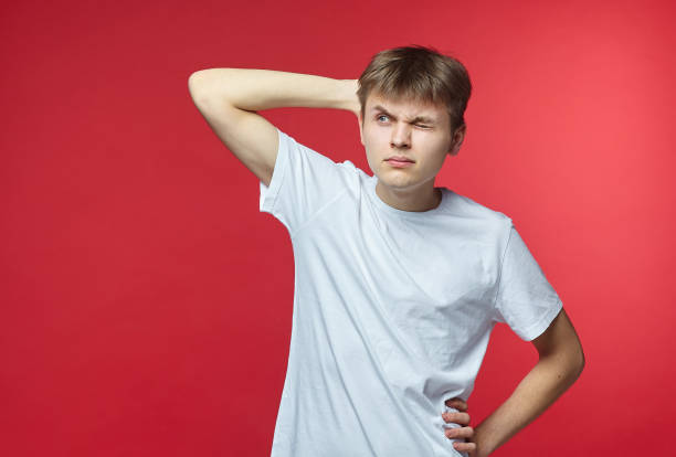 istock The young guy shows various emotions. Talented portrays the inner state and mood. Advertisement concept 1227437946