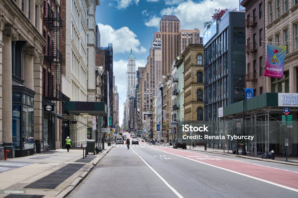 New York City, United States - May 2 2020: street road in Manhattan at summer time. Urban big city life concept background New York City street road in Manhattan at summer time. Urban big city life concept background New York City Stock Photo