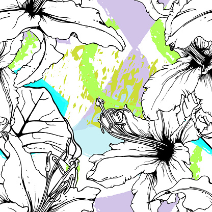 花の幾何学的なプリントトロピカルジャングルリーフブラシ - イラスト素材...