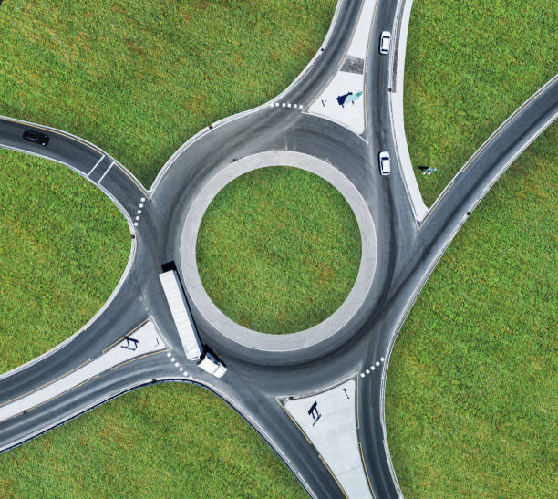istock Semi Truck on Traffic Roundabout 1227462071