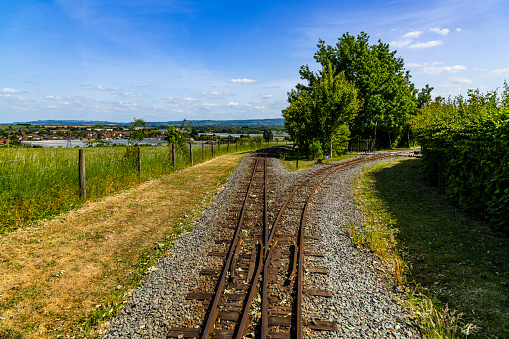 This is the The Evesham Vale light narrow gauge railway at Evesham country park on a sunny summers day.