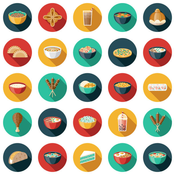 illustrazioni stock, clip art, cartoni animati e icone di tendenza di set di icone del cibo tailandese - massaman