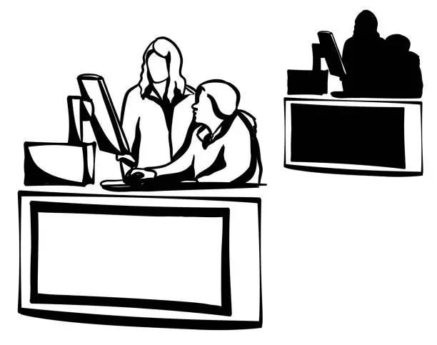 Vector illustration of Job Training Computer Ink