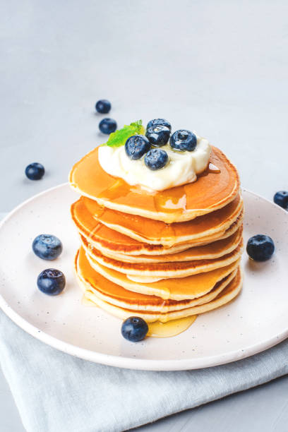 istock Stack of pancakes with fresh blueberry. 1227471317