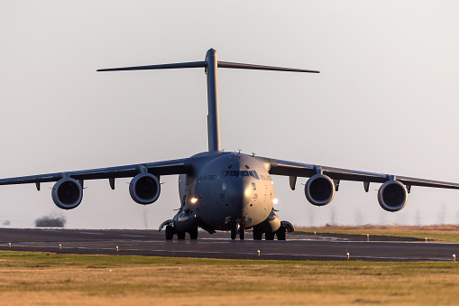 Avalon, Australia - March 1, 2013: Royal Australian Air Force (RAAF) Boeing C-17A Globemaster III military cargo aircraft A41-206 from 36 Squadron based at RAAF Amberley, Queensland on the runway at Avalon airport.