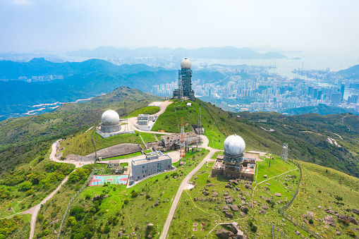 Internet and satellite towers on the mountains, Hong Kong