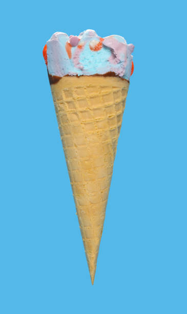istock side view marshmallow and raspberry flavor ice cream cone with a small bite on blue background 1227479551
