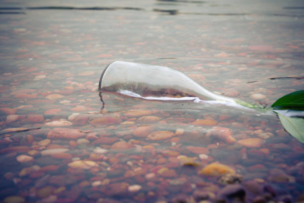 istock Glass bottle half submerged in a shallow stream 1227484572