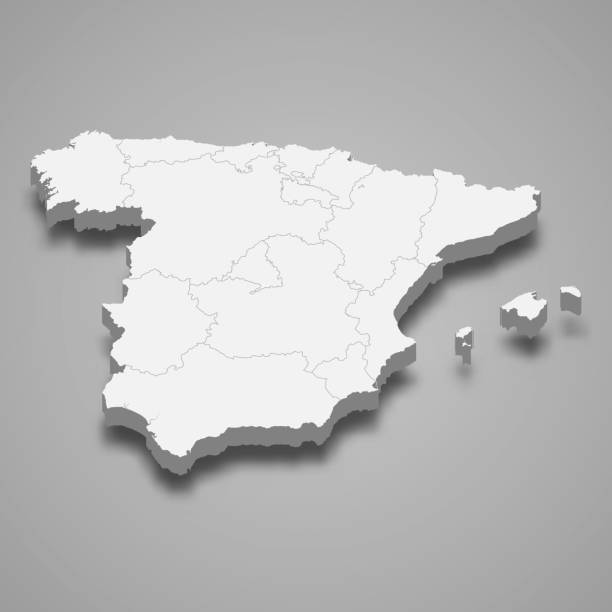ÐÑÐ½Ð¾Ð²Ð½ÑÐµ RGB 3d map of Spain with borders of regions spain stock illustrations