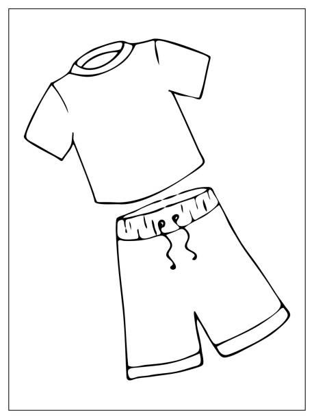 illustrations, cliparts, dessins animés et icônes de ensemble vectoriel avec contours de t-shirt simple de base blanc et shorts bermudas. pour le web, le logo, l’icône, l’application, l’interface utilisateur. style de dessin animé - short necklace