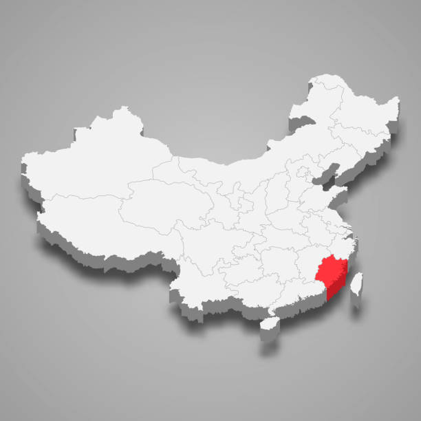 ilustrações de stock, clip art, desenhos animados e ícones de province location within china 3d map - fujian province