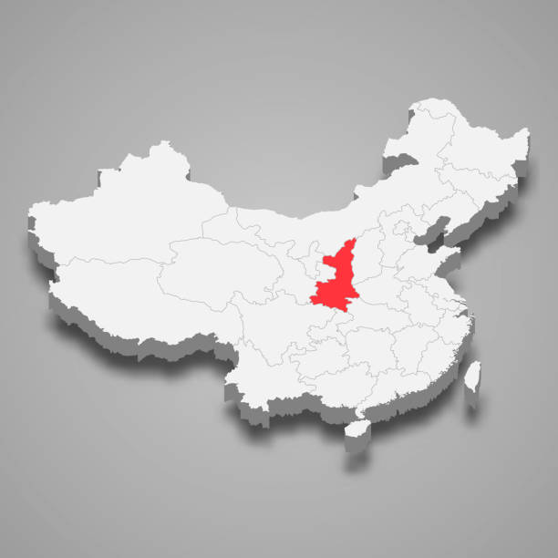 ilustrações de stock, clip art, desenhos animados e ícones de province location within china 3d map - shaanxi province illustrations