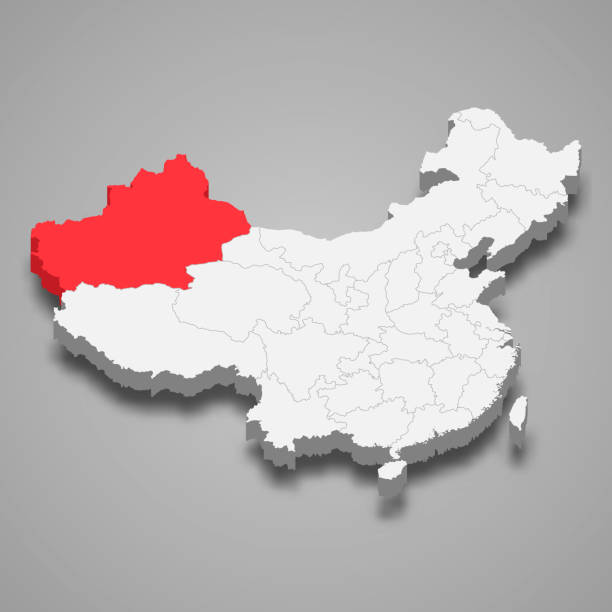 province location within China 3d map Xinjiang province location within China 3d map west china stock illustrations