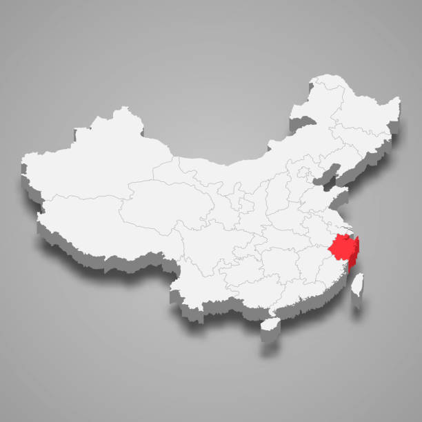 provinzlage innerhalb china 3d karte - zhejiang provinz stock-grafiken, -clipart, -cartoons und -symbole