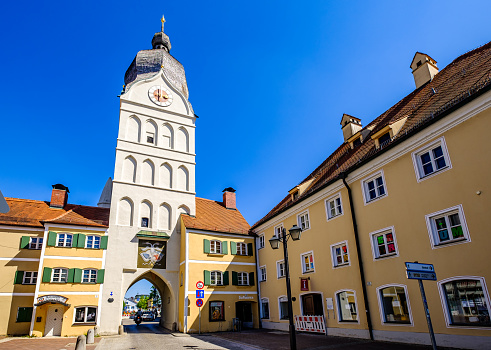 Erding, Germany - April 25: historic buildings at the famous old town of freising on April 25, 2020