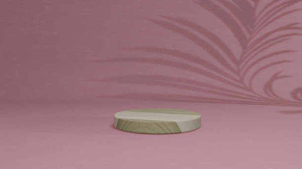 istock 3D render Wood mockup with pink background, display showcase. 1227494397