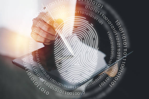istock concept of fingerprint and information security on digital screen. 1227495961