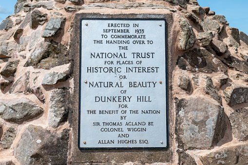 Dunkery.Somerset.United Kingdom.May 16th 2020.View of the plaque at the summit of Dunkery Hill in Somerset