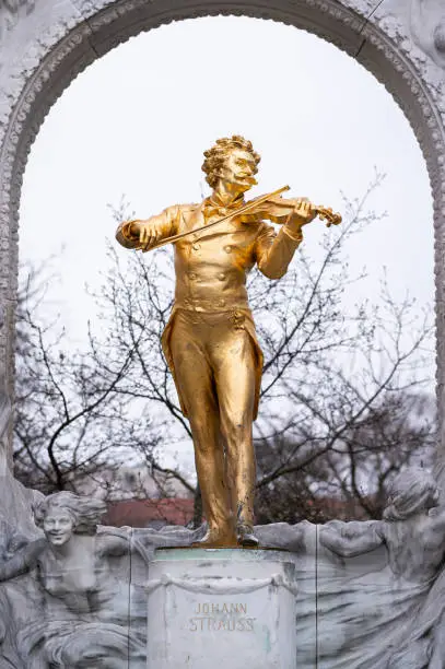 The monument of Johann Strauss in Vienna, cloudy day in autumn