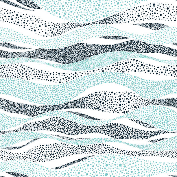 Wavy seamless pattern in polka dot style. wavy seamless pattern in polka dot style, cute summer sea background, white and blue print for textiles, waves graphic pointillism, vector illustration river background stock illustrations