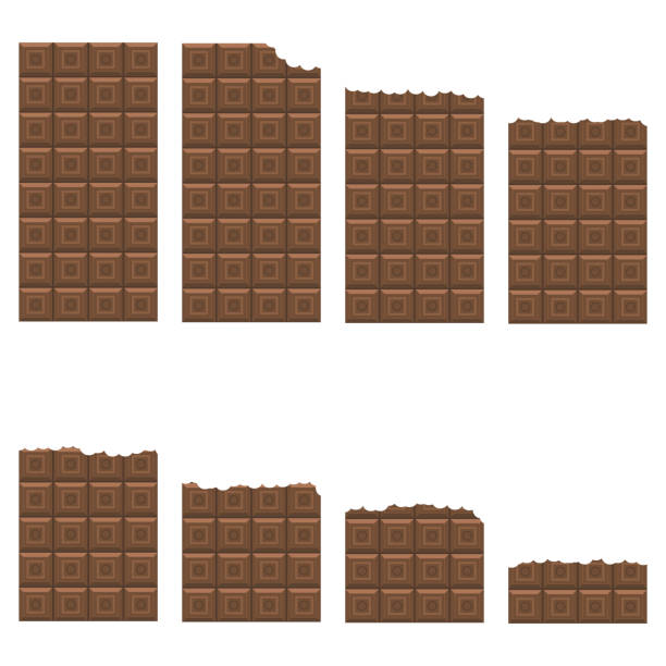 ugryziony mleko brązowy czekolada bar wzór. zestaw do słodkich potraw. - chocolate candy bar block cocoa stock illustrations