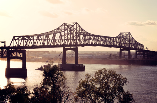 The Ambassador bridge links Detroit, Michigan with Windsor, Ontario.  It is one of the busiest trade routes in North America.  This photo was taken from Windsor, Ontario, Canada, facing North-West towards Detroit.