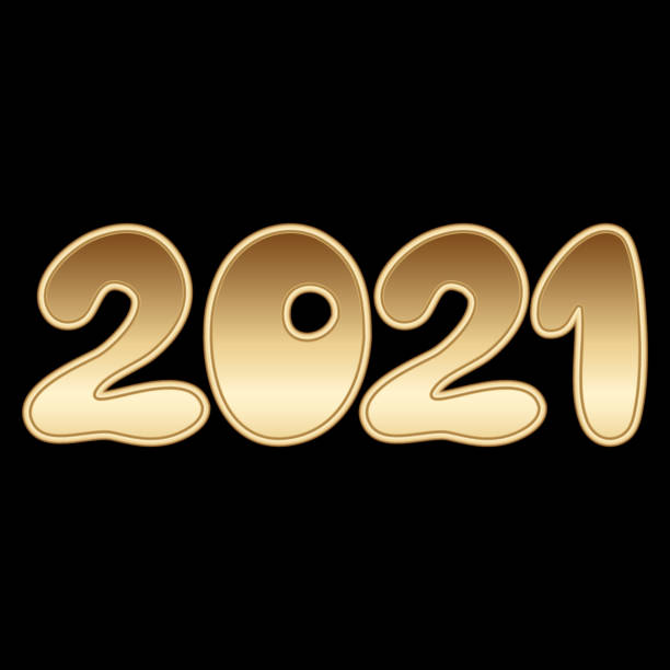istock 2021 hand written  golden lettering isolated on black background. Great for design New year party posters, holidays card, header for website. Vector illustration. Template decorative numbers. 1227511366