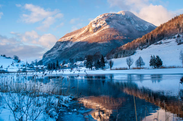 Night view of Campotosto artificial dam in winter season, Abruzzo, Italy