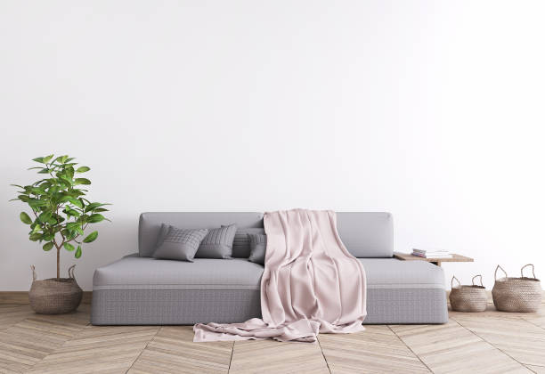 istock Grey comfortable couch in white template interior mock up. Stock photo 1227512187