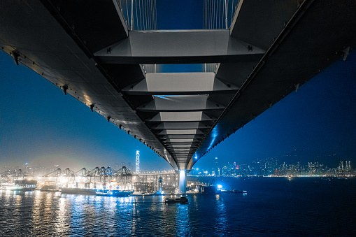 Cargor Port and Highway at night, Hong Kong