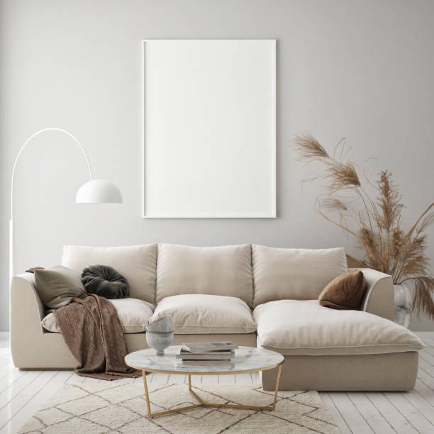 istock mock up poster frame in modern interior background, scandinavian style, 3D render 1227517163
