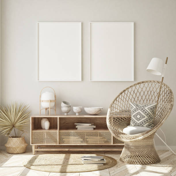 istock mock up poster frame in modern interior background, scandinavian style, 3D render 1227517177