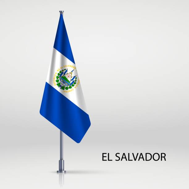 ÐÑÐ½Ð¾Ð²Ð½ÑÐµ RGB El Salvador hanging flag on flagpole el salvador stock illustrations