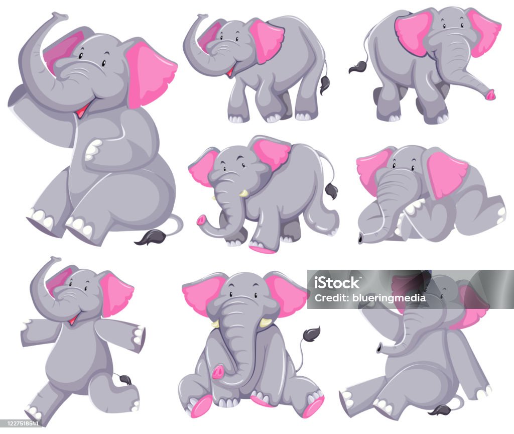 Set Of Elephant Cartoon Character Stock Illustration - Download Image Now -  Elephant, Happiness, Activity - iStock