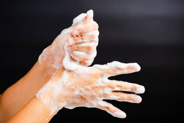 istock woman washing hands with soap have foam 1227520526