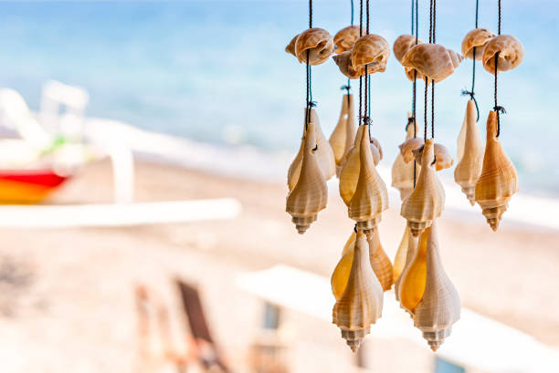 istock Wall decor made of shells. Handmade wind chimes of seashells. Bali 1227521726