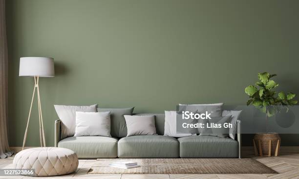 Contemporary Interior Design For Interior Mock Up In Living Room Scandinavian Home Decor Stock Photo Stock Photo - Download Image Now