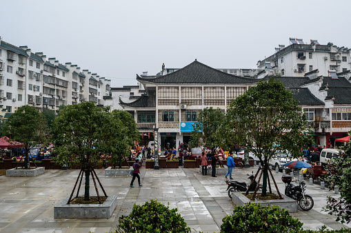 Wudangshan, China, 1 November 2017: street market in the Chinese province.