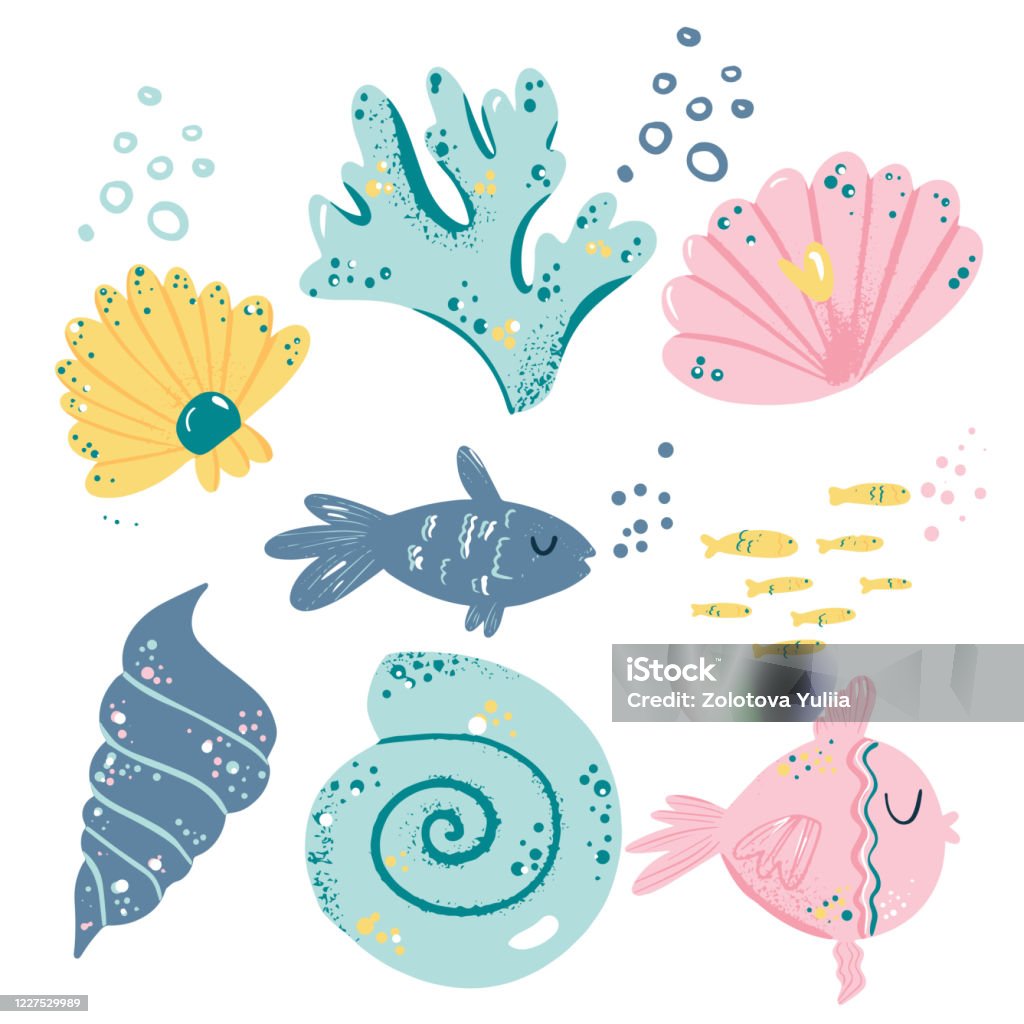 Ilustración de Conjunto Con Peces Marinos Lindos Y Criaturas Ilustración De  Dibujos Animados Con Animales Submarinos Elementos De Verano Playa Y Mar y  más Vectores Libres de Derechos de Medusa - Cnidario -