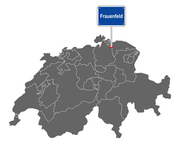 ilustrações de stock, clip art, desenhos animados e ícones de map of switzerland with road sign of frauenfeld - frauenfeld