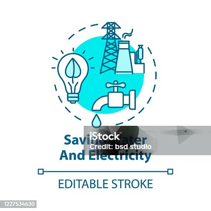 istock Saving water and electricity concept icon. Responsible resource consumption. Efficient usage. Ecology idea thin line illustration. Vector isolated outline RGB color drawing. Editable stroke 1227534630