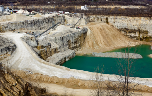 Aerial view of quarry in Black Lakeduring summer day