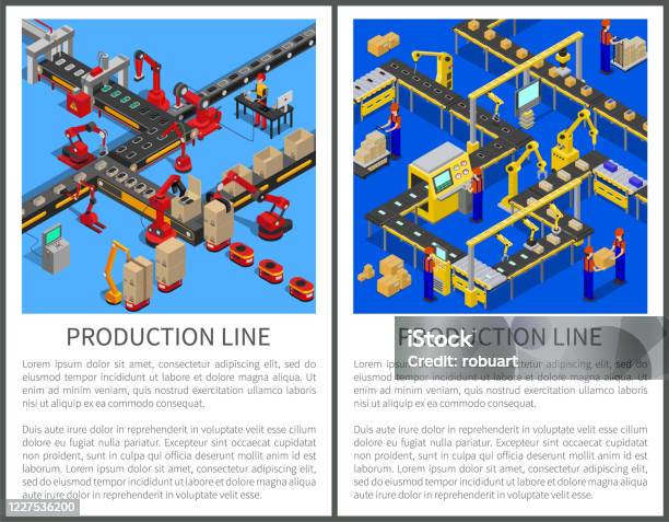 Production Line Posters Set Vector Illustration Stock Illustration ...
