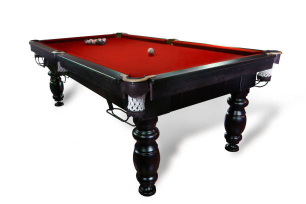 istock billiard table with balls and cue isolated on white background 1227538184