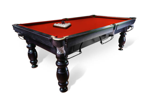istock billiard table with balls and cue isolated on white background 1227538190